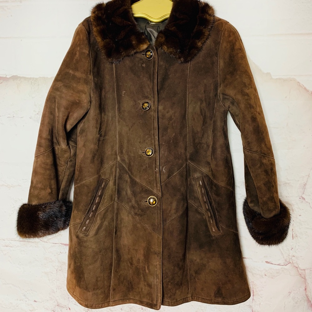 Mink shearling suede coat S
